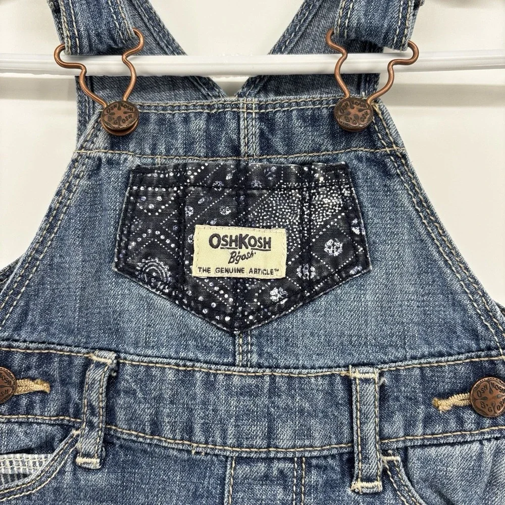 Oshkosh Girls Denim Bib Overall Dress Size 6M Adjustable Patchwork Quilt Soft